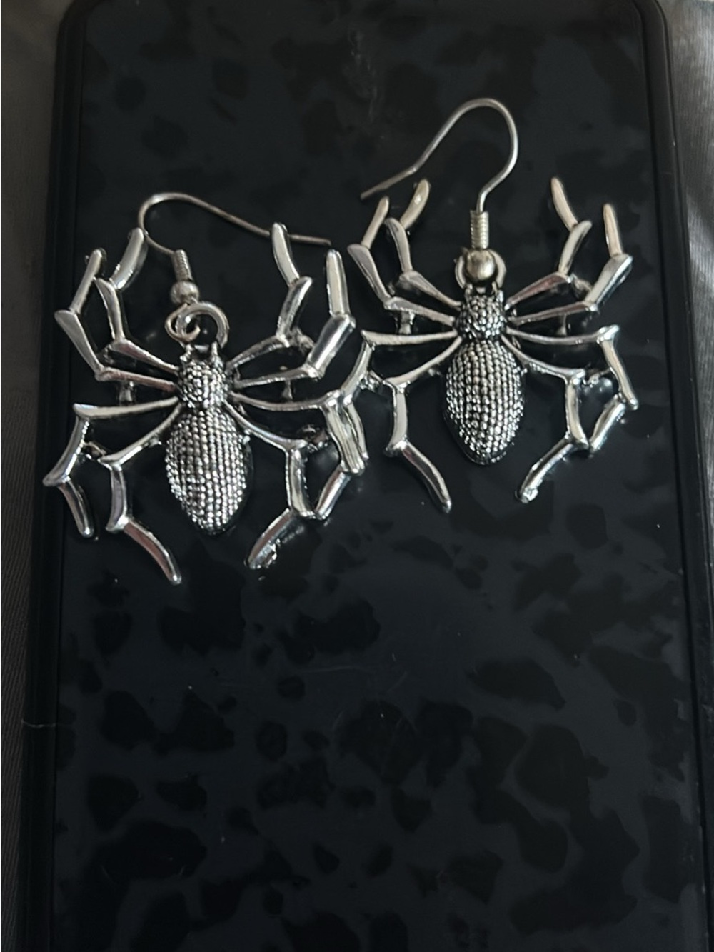 Silver Spider Web Dangle Earrings